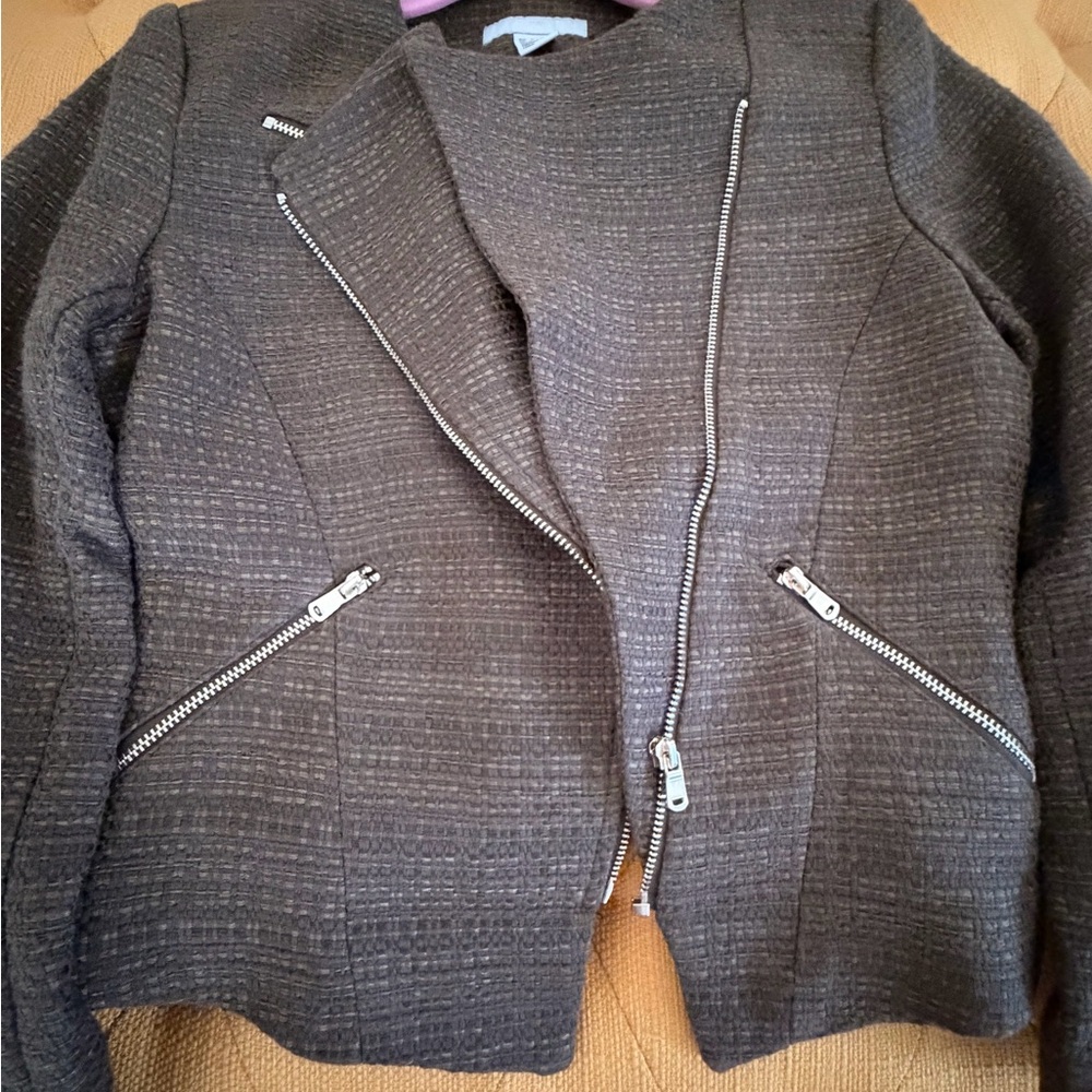 H&M dark green  Textured Moto-Style Zip Jacket